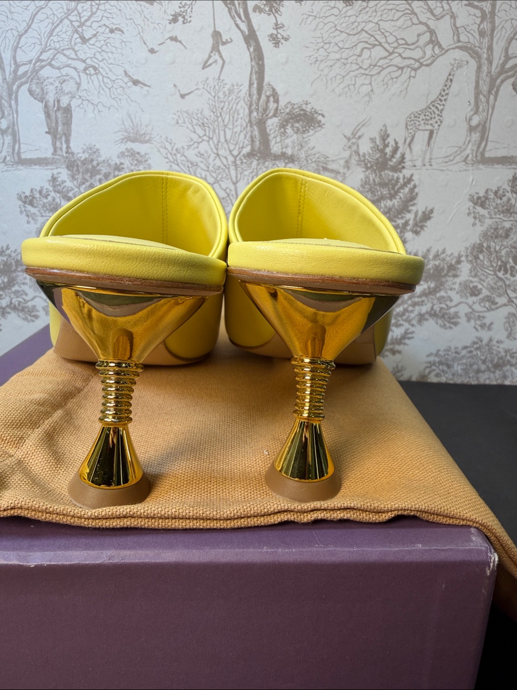 Studio Amelia Helix 70 Mule In Yellow Leather Mid Flare Heel Pointed Peep Toe — image 7 of 8